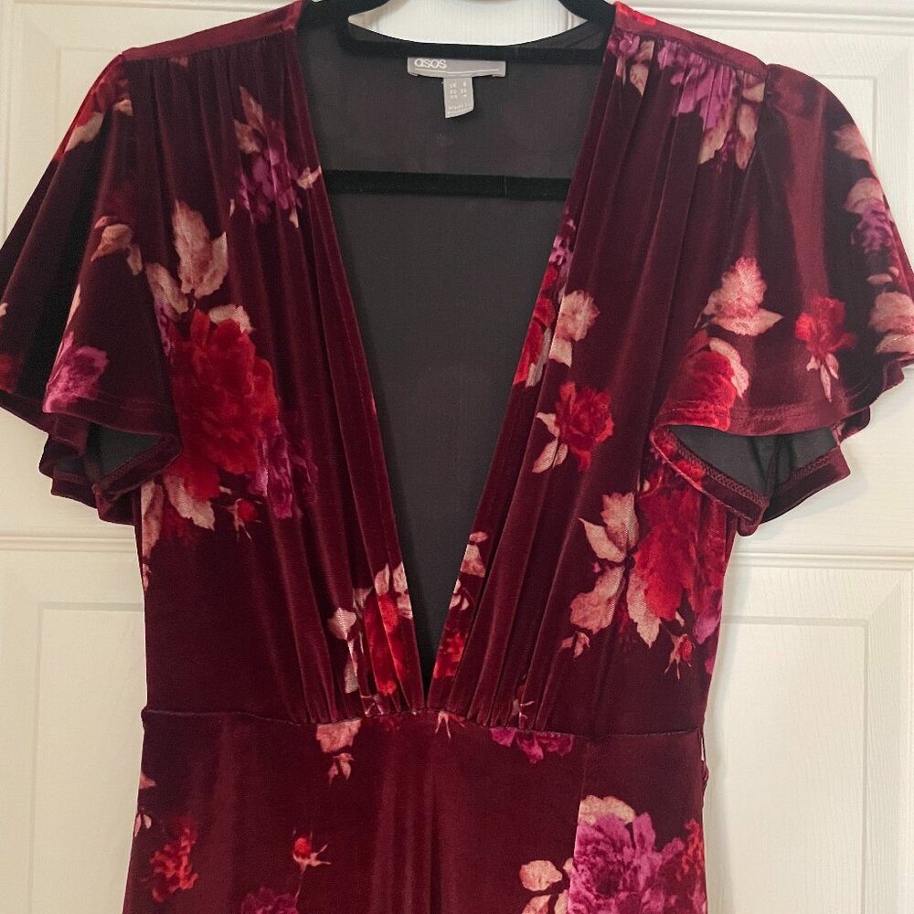 ASOS Red Floral Velvet Maxi Dress